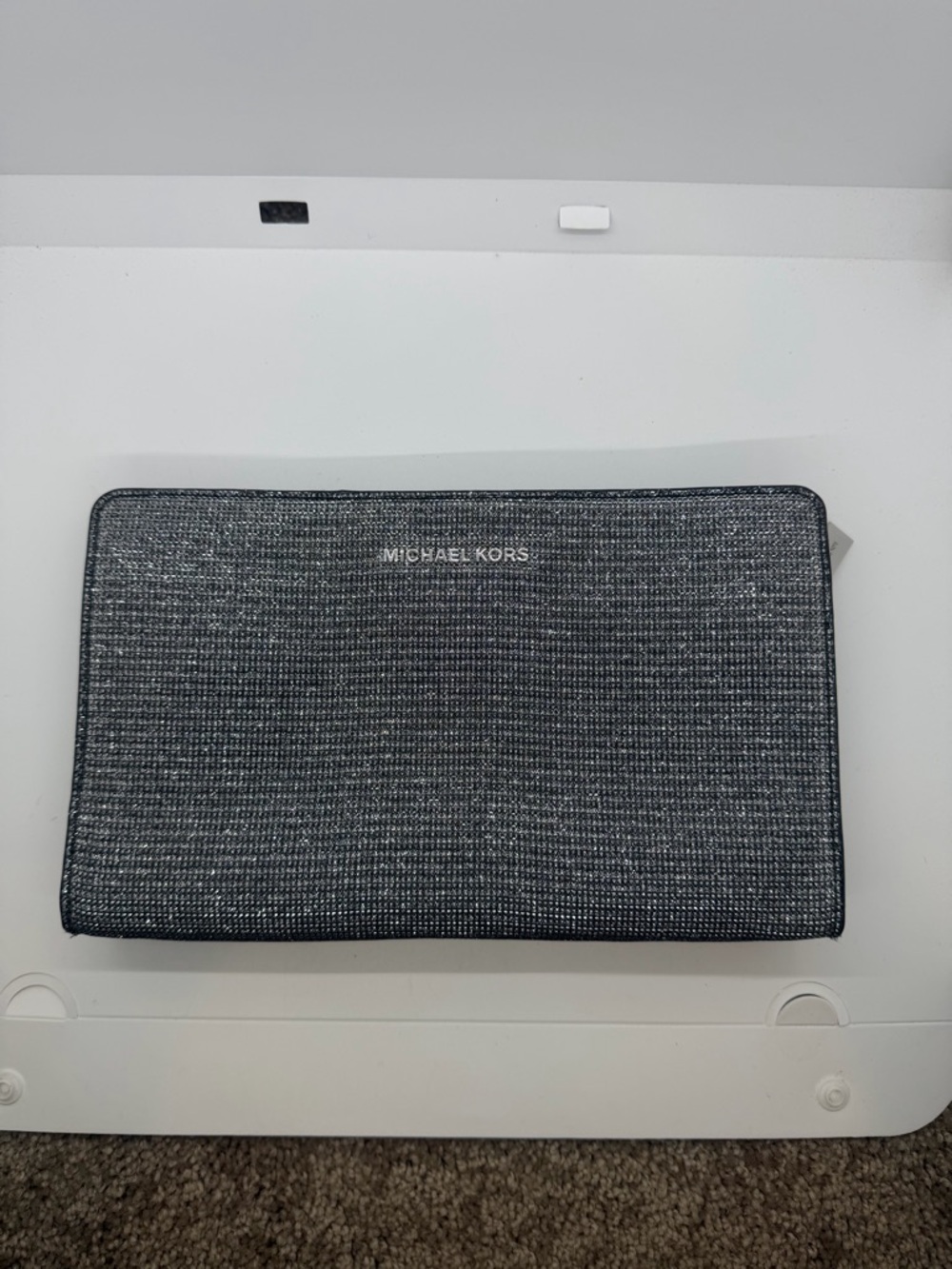 Michael Kors Sparkle Metallic Silver Clutcg